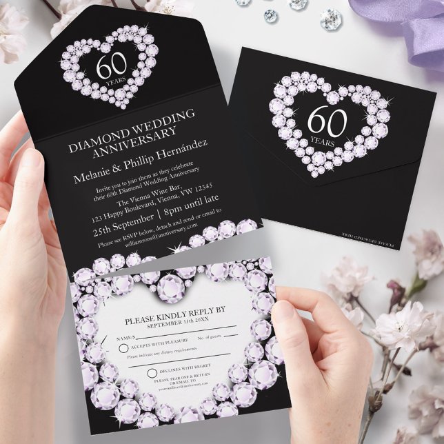 Invitation Tout En Un 60e anniversaire de mariage diamant noir blanc (Créateur téléchargé)