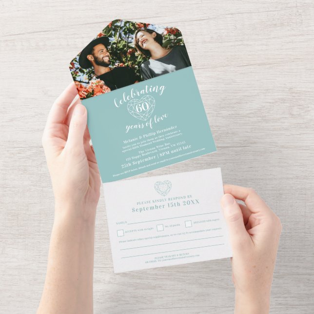 Invitation Tout En Un 60e anniversaire de mariage diamant RSVP gemstone (Déchirure)