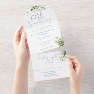 Invitation Tout En Un 60e anniversaire de mariage Floral greenery