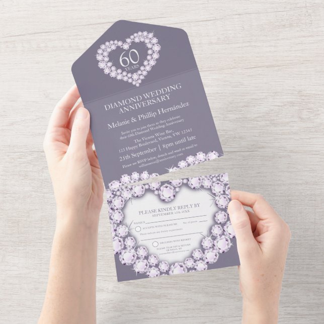 Invitation Tout En Un 60e anniversaire de mariage photo gris tout en (Déchirure)