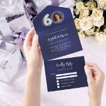 Invitation Tout En Un 60e anniversaire marine bleu argent photo rsvp<br><div class="desc">Un arrière - plan bleu marine. La couleur bleue est inégale. Personnalisez et ajoutez une photo,  un nom,  des détails du parti,  la date RSVP,  l'adresse et le nom de retour. Le numéro 60 est écrit avec une police de style ballon en faux argent.</div>