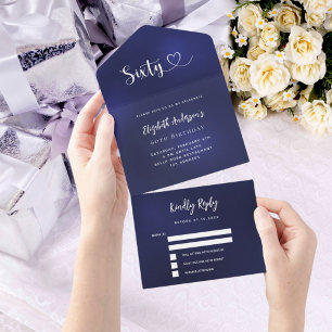 Invitation Tout En Un 60e anniversaire marine bleu argent rsvp
