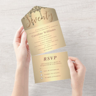 Invitation Tout En Un 70e anniversaire de fête Gold Parties scintillant