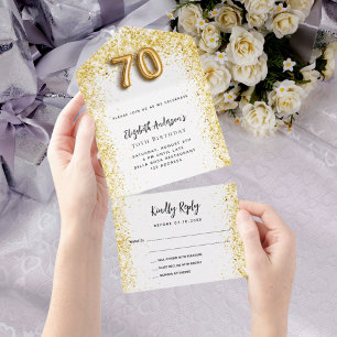 Invitation Tout En Un 70e anniversaire de la fête d'or blanc RSVP