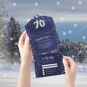 Invitation Tout En Un 70e anniversaire marine bleu argent étoiles rsvp