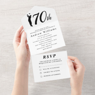 Invitation Tout En Un 70e Anniversaire Partie Golfer Noir Simple Moderne