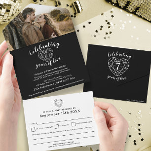 Invitation Tout En Un 7e anniversaire de mariage onyx noir réponse photo