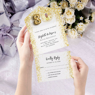 Invitation Tout En Un 80e anniversaire de la fête photo en or blanc RSVP