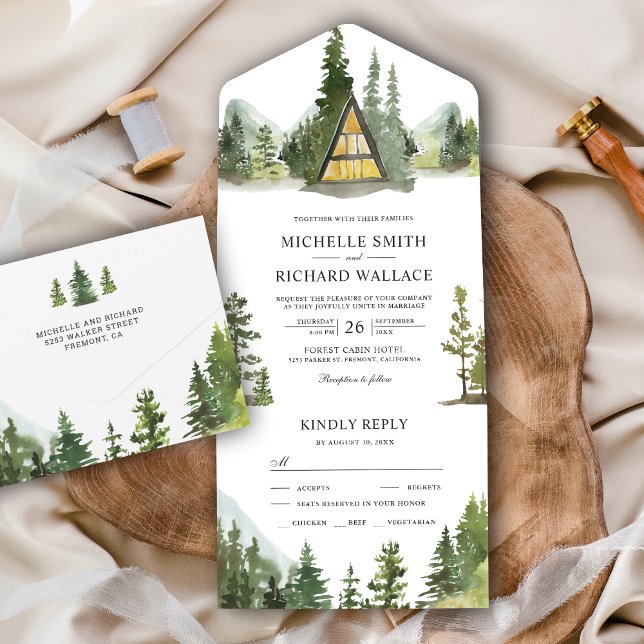 Invitation Tout En Un A-Frame Cabine Lodge Rustic Mountain Forest Mariag (Créateur téléchargé)