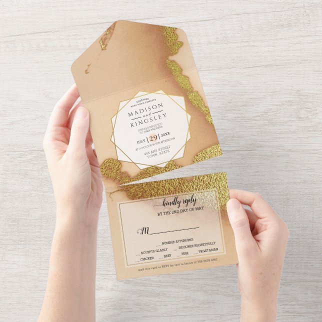 Invitation Tout En Un Abstrait de corail moderne 🌸 Mariage d'huile d'en (Déchirure)