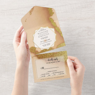Invitation Tout En Un Abstrait de corail moderne 🌸 Mariage d'huile d'en