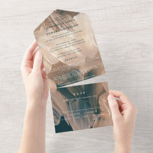 Invitation Tout En Un Abstrait de mariage rsvp  en terre cuite turquoise