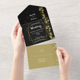 Invitation Tout En Un Abstrait moderne Elegant Black Gold Mariage