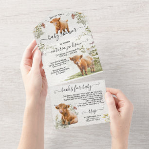 Invitation Tout En Un Adorable Baby shower de vache Highland