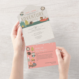 Invitation Tout En Un Adventure Woodland Books Girl Marine Baby shower