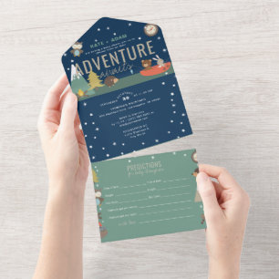 Invitation Tout En Un Adventure Woodland & Predictions Baby shower garço