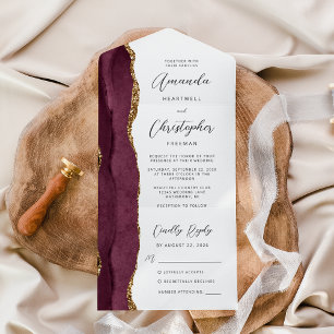 Invitation Tout En Un Agate Bourgogne Or Script