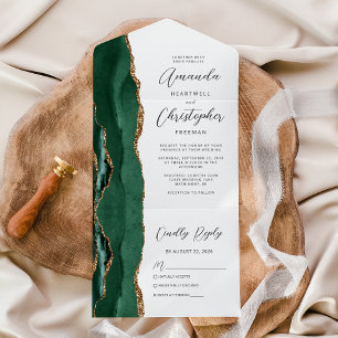 Invitation Tout En Un Agate Émeraude Vert Or Mariage