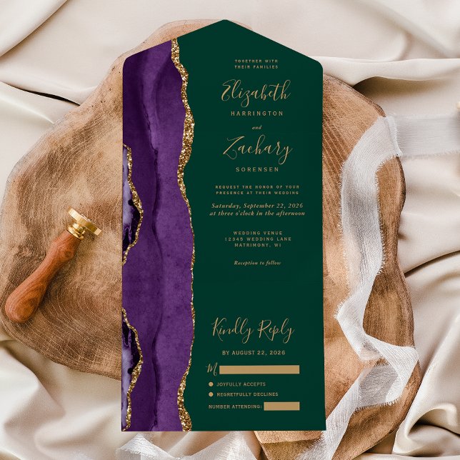 Invitation Tout En Un Agate moderne violet or Emerald Green Mariage (Créateur téléchargé)