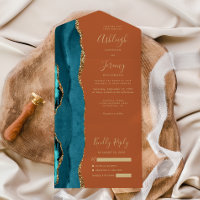 Agate sarcelle Or cuivré Mariage Orange brûlé