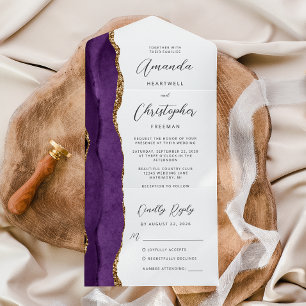 Invitation Tout En Un Agate Violet Or Script