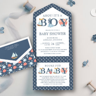 Invitation Tout En Un Ahoy C'est un garçon Baby shower nautique