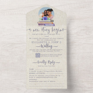 Invitation Tout En Un Ajouter des livres photo et Rose Mariage de lavand