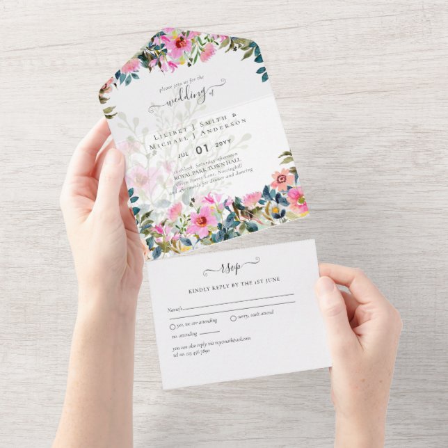 Invitation Tout En Un All in 1 Love in Bloom Spring Flowers Wedding RSVP (Déchirure)