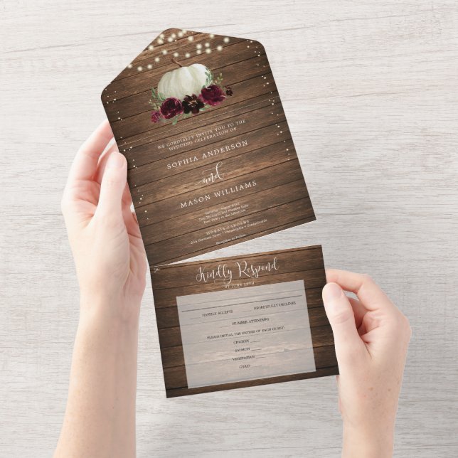 Invitation Tout En Un All in One Burgundy Citrouille Mariage rustique In (Déchirure)