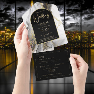 Invitation Tout En Un All Inclusive Black Gold élégant mariage RSVP