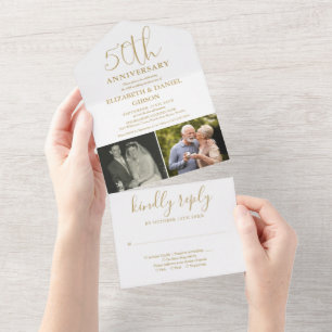 Invitation Tout En Un Alors et Maintenant 2 Photo 50e Anniversaire de Ma