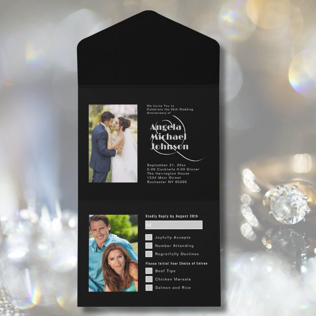 Invitation Tout En Un Alors et maintenant Black Silver 25e anniversaire  (Créateur téléchargé)