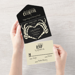 Invitation Tout En Un Alt. Squelette en forme de coeur Mains Mariage de
