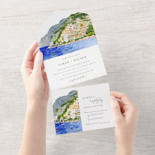 Invitation Tout En Un Amalfi Coast Italie Aquarelle Mariage Paysage