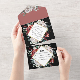Invitation Tout En Un Amande de corail Moderne Aquarelle Florale Mariage