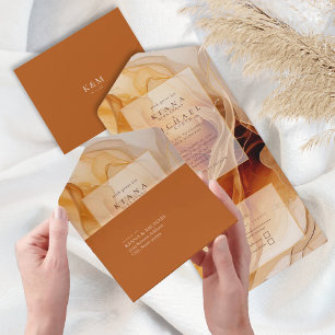 Invitation Tout En Un Amber Brandy Abstrait Ink Mariage ID1089