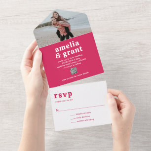 Invitation Tout En Un Amelia Magenta Mariage moderne