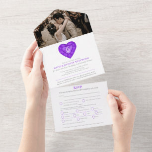 Invitation Tout En Un Amethyst 6e anniversaire mariage photo du coeur