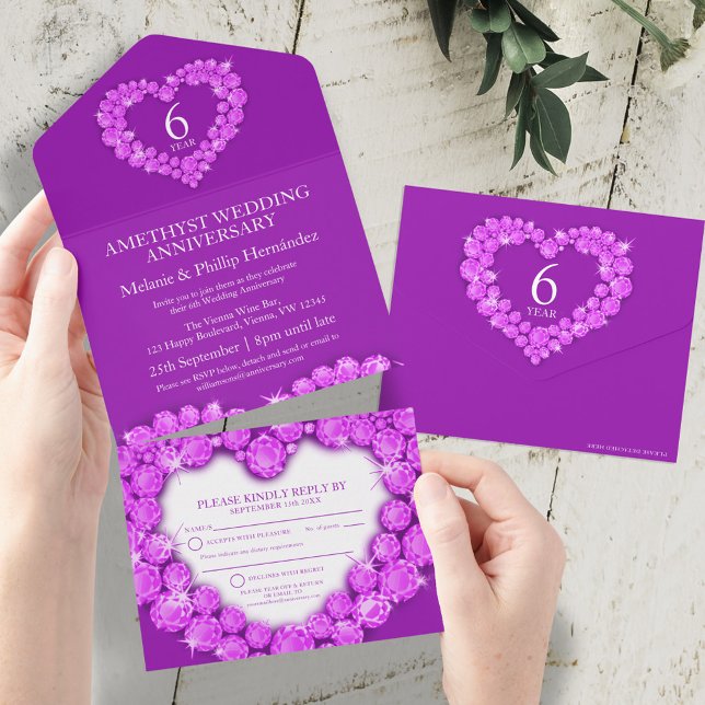 Invitation Tout En Un Améthyste pourpre 6e anniversaire de mariage RSVP (Créateur téléchargé)