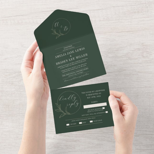 Invitation Tout En Un Amour éternel | Mariage de couronne verte profonde (Déchirure)