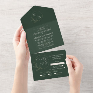 Invitation Tout En Un Amour éternel Mariage de couronne verte profonde