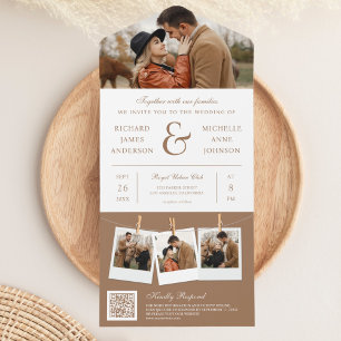 Invitation Tout En Un Ampersand Beige moderne Photo QR Code Mariage