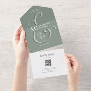 Invitation Tout En Un Ampersand Photo Mariage Vert Sauge