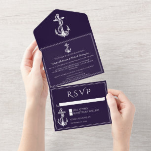 Invitation Tout En Un Ancre marine violette