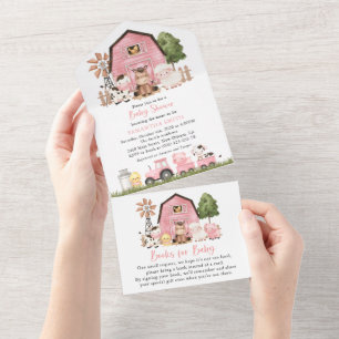 Invitation Tout En Un Animaux de la ferme, Animaux mignons, Grange rose,