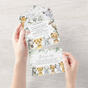 Invitation Tout En Un Animaux de la jungle, Safari, Un sauvage, Baby sho