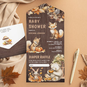 Invitation Tout En Un Animaux Mignons de la Forêt Automne Bébé Shower