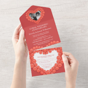 Invitation Tout En Un Anniversaire de mariage corail 35 ans événement de