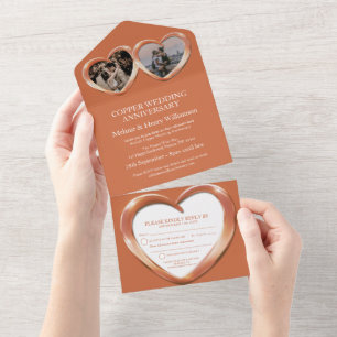Invitation Tout En Un Anniversaire de mariage cuivre 7 ans fête événemen