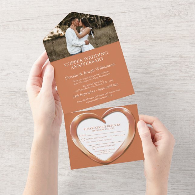 Invitation Tout En Un Anniversaire de mariage cuivre 7 ans photo de fête (Déchirure)